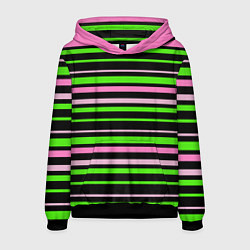Мужская толстовка Полосаты узор в зелено-розовых оттенках на черном