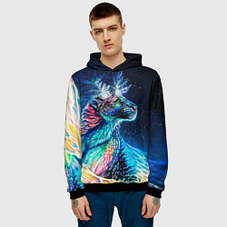 Толстовка-худи мужская Неоновый сказочный леопард, цвет: 3D-черный — фото 2
