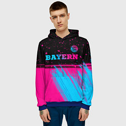 Толстовка-худи мужская Bayern - neon gradient: символ сверху, цвет: 3D-синий — фото 2