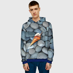 Толстовка-худи мужская Одинокая ракушка среди морских камней, цвет: 3D-синий — фото 2