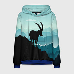 Толстовка-худи мужская Горный козел и горы, цвет: 3D-синий