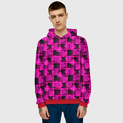 Толстовка-худи мужская Black and pink hearts pattern on checkered, цвет: 3D-красный — фото 2