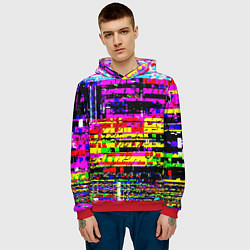 Толстовка-худи мужская Яркий пиксельный красочный глитч, цвет: 3D-красный — фото 2