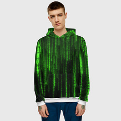 Толстовка-худи мужская Двоичный код зеленый, цвет: 3D-белый — фото 2