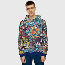 Толстовка-худи мужская Татуировки, цвет: 3D-синий — фото 2