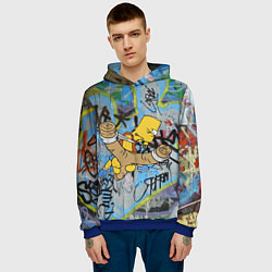 Толстовка-худи мужская Целящийся из рогатки Барт Симпсон на фоне граффити, цвет: 3D-синий — фото 2