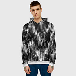 Толстовка-худи мужская Черно-белые штрихи, зигзаг, цвет: 3D-белый — фото 2