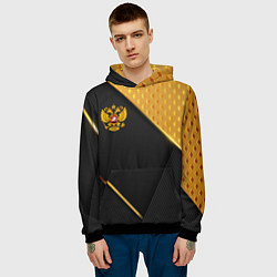 Толстовка-худи мужская Герб России на черном фоне с золотыми вставками, цвет: 3D-черный — фото 2
