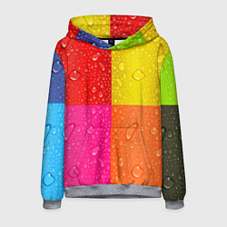 Толстовка-худи мужская Капли дождя на цветных подложках - паттерн, цвет: 3D-меланж