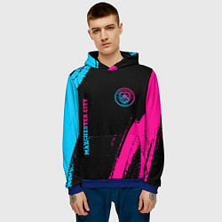 Толстовка-худи мужская Manchester City - neon gradient: надпись, символ, цвет: 3D-синий — фото 2