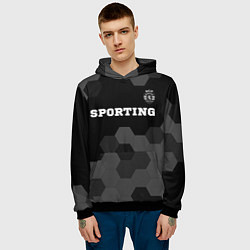 Толстовка-худи мужская Sporting sport на темном фоне: символ сверху, цвет: 3D-черный — фото 2