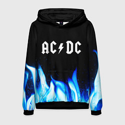 Толстовка-худи мужская AC DC blue fire, цвет: 3D-черный