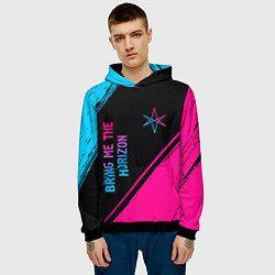 Толстовка-худи мужская Bring Me the Horizon - neon gradient: надпись, сим, цвет: 3D-черный — фото 2