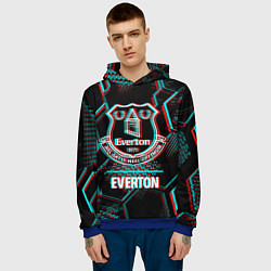 Толстовка-худи мужская Everton FC в стиле glitch на темном фоне, цвет: 3D-синий — фото 2