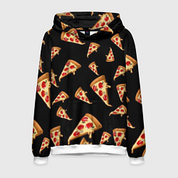 Толстовка-худи мужская Куски пиццы на черном фоне, цвет: 3D-белый