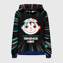 Толстовка-худи мужская Символ Tomodachi Game в стиле glitch на темном фон, цвет: 3D-синий