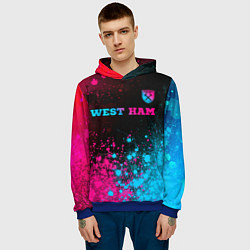 Толстовка-худи мужская West Ham - neon gradient: символ сверху, цвет: 3D-синий — фото 2