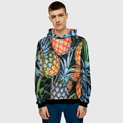 Толстовка-худи мужская Фон из ананасов, цвет: 3D-черный — фото 2