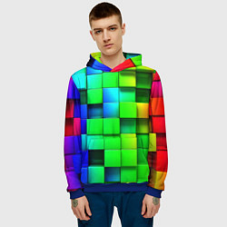 Толстовка-худи мужская Цветные неоновые кубы, цвет: 3D-синий — фото 2