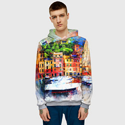 Толстовка-худи мужская Картина красочный город, цвет: 3D-меланж — фото 2