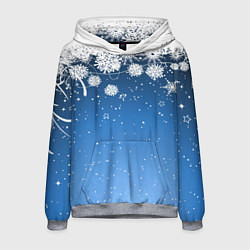Толстовка-худи мужская Снежный узор на синем фоне, цвет: 3D-меланж