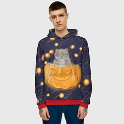 Толстовка-худи мужская Котик в тыкве, хеллоуин, цвет: 3D-красный — фото 2
