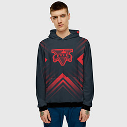 Толстовка-худи мужская Красный символ GTA на темном фоне со стрелками, цвет: 3D-черный — фото 2