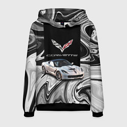 Толстовка-худи мужская Chevrolet Corvette - Motorsport - Racing team, цвет: 3D-черный