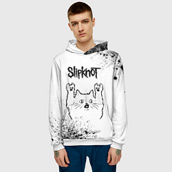 Толстовка-худи мужская Slipknot рок кот на светлом фоне, цвет: 3D-белый — фото 2