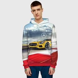 Толстовка-худи мужская Mercedes AMG V8 Biturbo на трассе, цвет: 3D-красный — фото 2