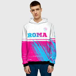 Толстовка-худи мужская Roma neon gradient style: символ сверху, цвет: 3D-черный — фото 2