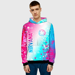 Толстовка-худи мужская Nirvana neon gradient style: надпись, символ, цвет: 3D-черный — фото 2