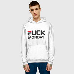 Толстовка-худи мужская Fuck monday: fila, antibrand, цвет: 3D-белый — фото 2