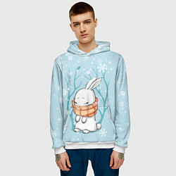 Толстовка-худи мужская Кролик в снеженом лесу, цвет: 3D-белый — фото 2