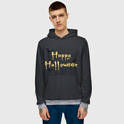 Толстовка-худи мужская Happy Halloween надпись с летучими мышами, цвет: 3D-меланж — фото 2