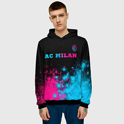 Толстовка-худи мужская AC Milan - neon gradient: символ сверху, цвет: 3D-черный — фото 2