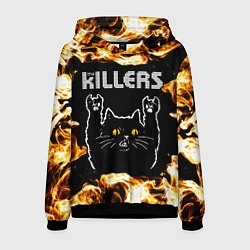 Толстовка-худи мужская The Killers рок кот и огонь, цвет: 3D-черный