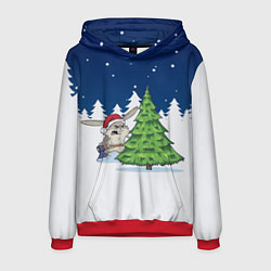 Толстовка-худи мужская Злой кролик и ёлка - 2023, цвет: 3D-красный