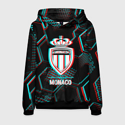 Мужская толстовка Monaco FC в стиле glitch на темном фоне