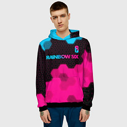 Толстовка-худи мужская Rainbow Six - neon gradient: символ сверху, цвет: 3D-черный — фото 2