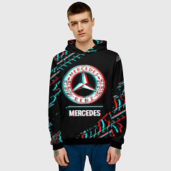 Толстовка-худи мужская Значок Mercedes в стиле glitch на темном фоне, цвет: 3D-черный — фото 2