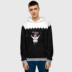 Толстовка-худи мужская Новогодний призрак в красной шапке, цвет: 3D-меланж — фото 2