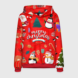 Толстовка-худи мужская Merry christmas art, цвет: 3D-красный