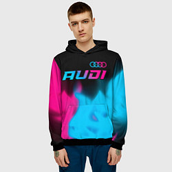 Толстовка-худи мужская Audi - neon gradient: символ сверху, цвет: 3D-черный — фото 2