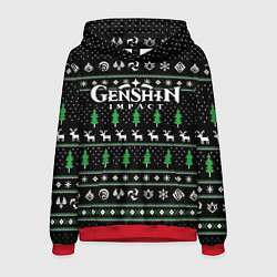 Толстовка-худи мужская Новогодний свитер - Genshin impact, цвет: 3D-красный