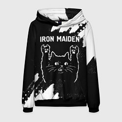 Толстовка-худи мужская Группа Iron Maiden и рок кот, цвет: 3D-черный