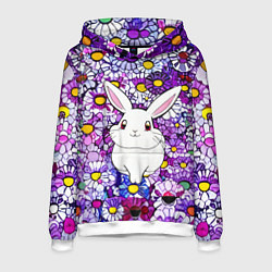 Толстовка-худи мужская Веселый кролик в цветах, цвет: 3D-белый
