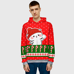 Толстовка-худи мужская Белый котик - играет в снежки, цвет: 3D-меланж — фото 2