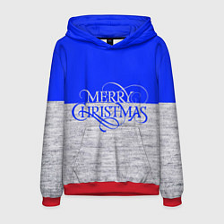 Толстовка-худи мужская Merry Christmas синий, цвет: 3D-красный
