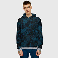 Толстовка-худи мужская Синий и черный мраморный узор, цвет: 3D-меланж — фото 2